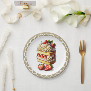 Assiettes En Carton Tranche de shortcake aux fraises