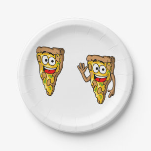 Assiettes En Carton Tranches de pizza au champignon heureux