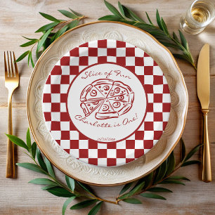 Assiettes En Carton Tranches de pizza italienne rouge à carreaux pour 