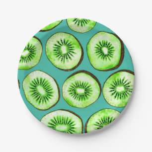 Assiettes En Carton Tranches Kiwi sur turquoise