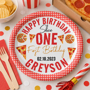 Assiettes En Carton Tranches Modernes de Pizza Bébé Pizza 1er Annivers