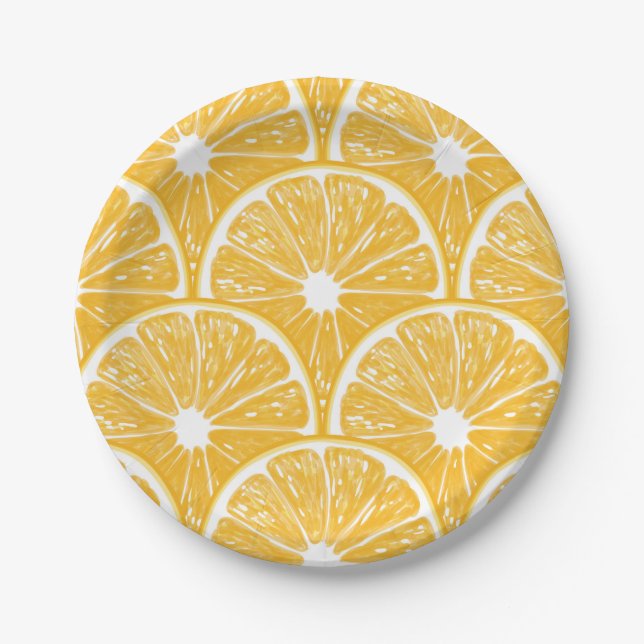 Assiettes En Carton Tranches orange, motif de fruits tropicaux (Devant)