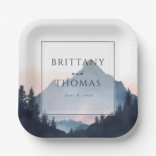 Assiettes En Carton Tranquil Blue Mountain Landscape (Recto)