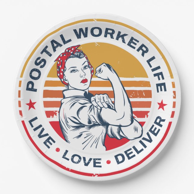 Assiettes En Carton Travailleur de la poste Anniversaire Travailleur c (Devant)