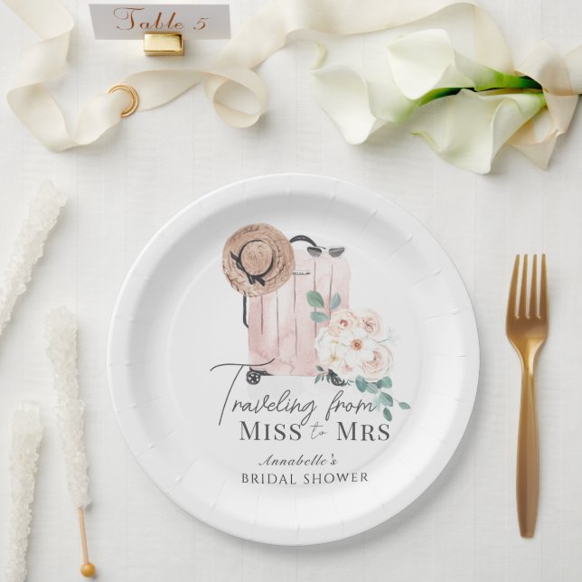 Assiettes En Carton Travel Miss à Mme Pink Fête des mariées de valise (Mariage)