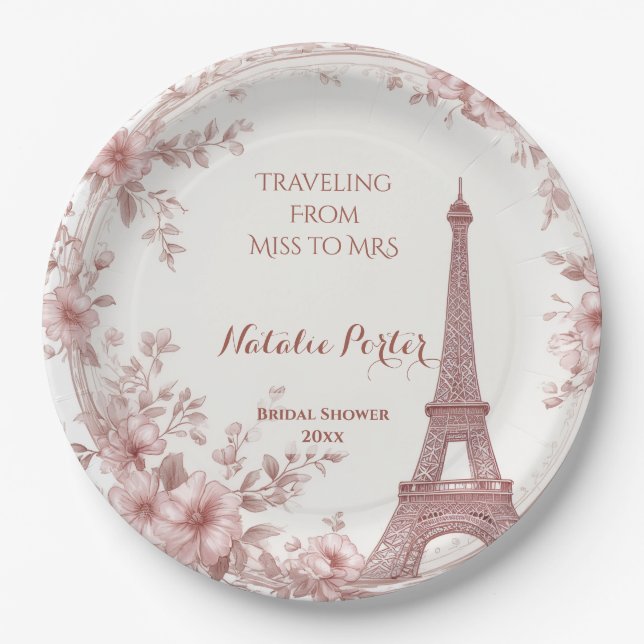 Assiettes En Carton Traveling from Miss to Mrs Bridal Shower Paris Art (Devant)