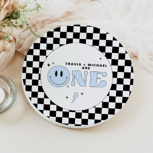 Assiettes En Carton TRAVIS Blue One Happy Dude Smile Face Anniversaire