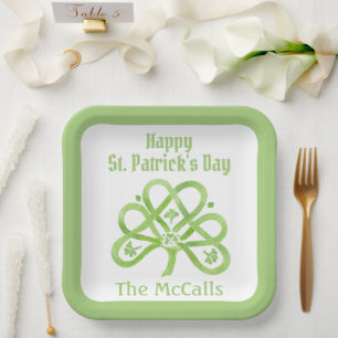 Assiettes En Carton Trèfle aquarelle vert celtique Saint-Patrick