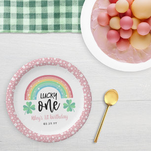 Assiettes En Carton Trèfle Rose & Arc-en-Ciel Chanceux Premier Anniver