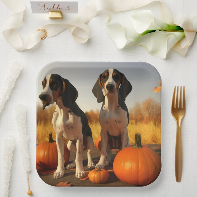 Assiettes En Carton Trek Walker Coonhound Chiot Citrouille d'automne (Mariage)