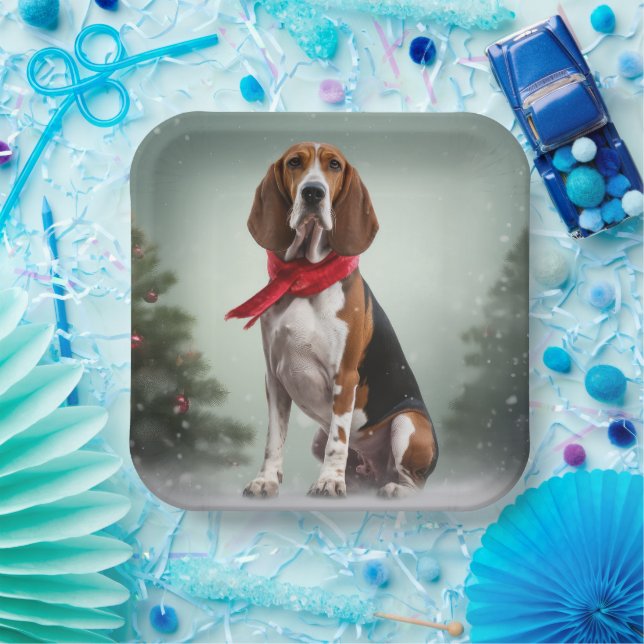 Assiettes En Carton Trek Walker Coonhound Dog en Noël de neige (Fête)