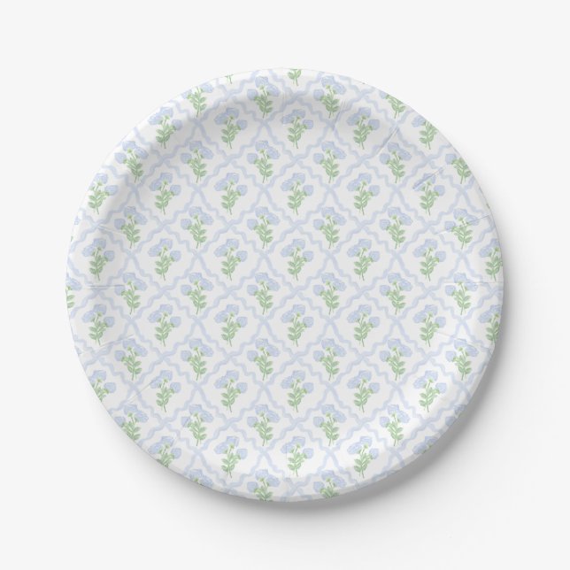 Assiettes En Carton Trellis d'aquarelle de Preppy Hydrangea modifiable (Devant)
