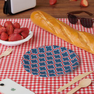 Assiettes En Carton Trellis marocain bleu et rouge, treillis, Quatrefo