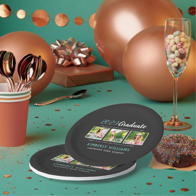 Assiettes En Carton Trendy 3 Photo Collage Graduation Party (Multi)