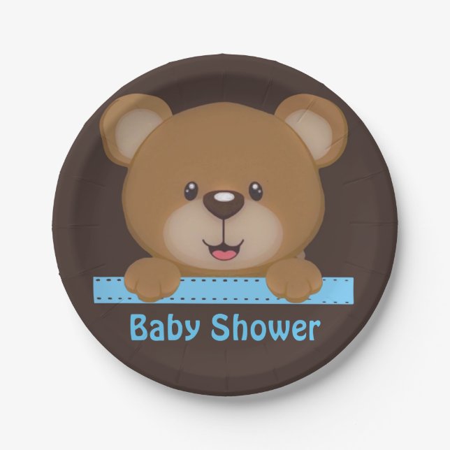 Assiettes En Carton Trendy mignon Teddy Bear Boy Baby shower (Devant)