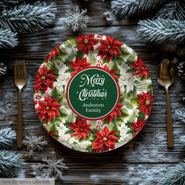 Assiettes En Carton Trendy Red Christmas Flowers Custom Paper Plates  (Trendy Red Christmas Flowers Custom Paper Plates )