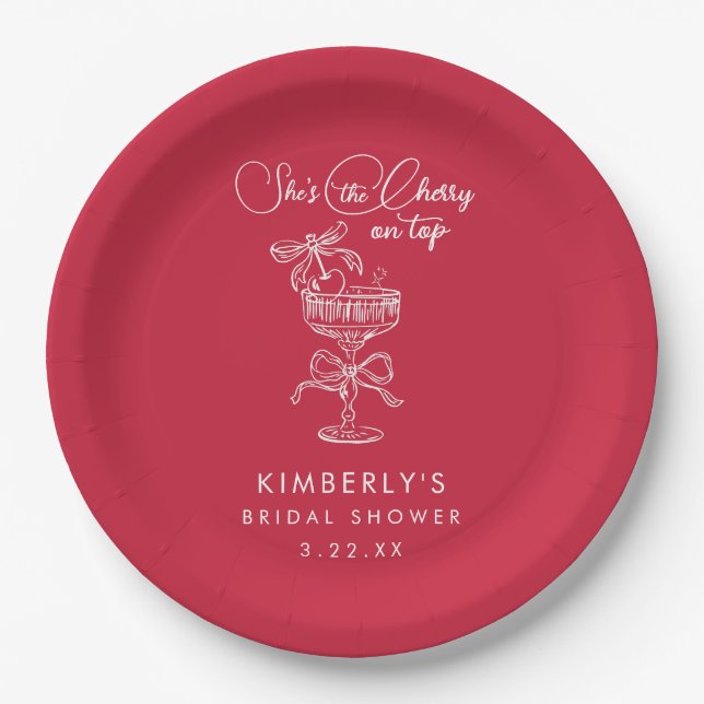 Assiettes En Carton Trendy Red She's The Cherry On Top Bridal Shower (Devant)