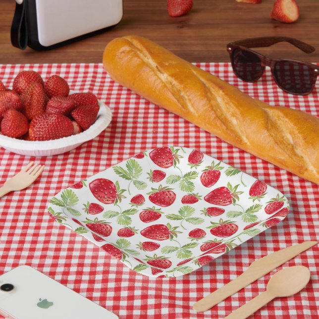 Assiettes En Carton Trendy Watercolor Prairie Fraise Baby Shower (Pique-nique)