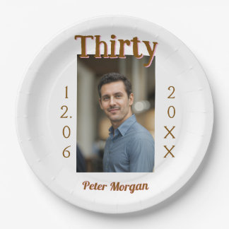 Assiettes En Carton trente photo d'anniversaire marron homme date styl