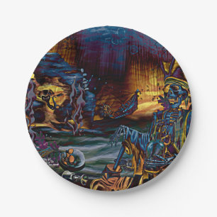 Assiettes En Carton Trésor de squelette de pirate sous la mer, bande d