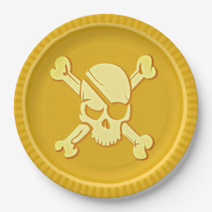 Assiettes En Carton Trésor Dubloon de pièce d'or de crâne de pirate