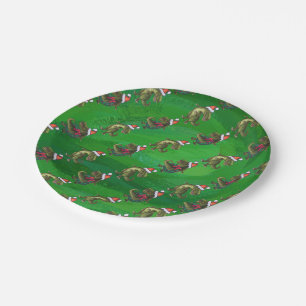 Assiettes En Carton TRex à Santa Hat sur Green