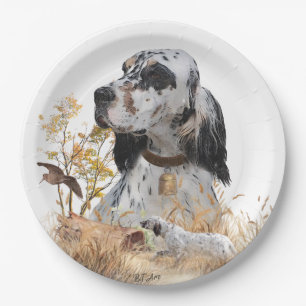 Assiettes En Carton Tri Couleur Anglais Setter Art, chasse en bois