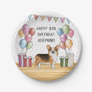 Assiettes En Carton Tri Pembroke Welsh Corgi tête rousse Joyeux Annive