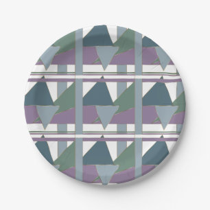 Assiettes En Carton Triangle géométrique Motif bleu violet vert