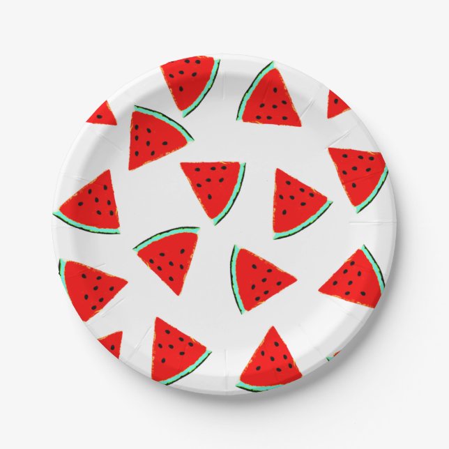 Assiettes En Carton Triangles à motif pastèque (Devant)