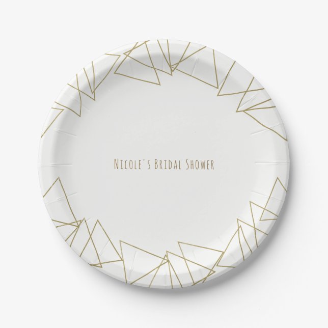 Assiettes En Carton Triangles Géométriques Dorés Fête Moderne Élégance (Devant)
