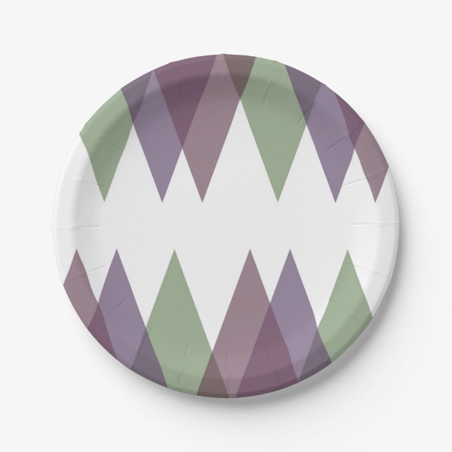 Assiettes En Carton Triangles mauve et vert (Devant)