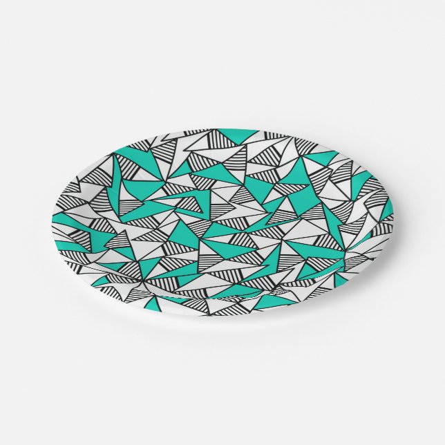 Assiettes En Carton Triangles rayées modernes de Teal, de noir, et (Angle)