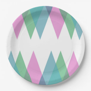 Assiettes En Carton Triangles rose et vert