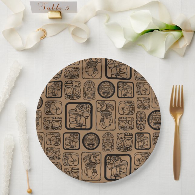 Assiettes En Carton Tribal MAYA ancien masque motif 1 (Mariage)