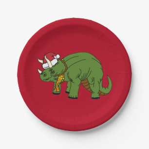 Assiettes En Carton Tricératops de Noël Plaque de papier de dinosaure