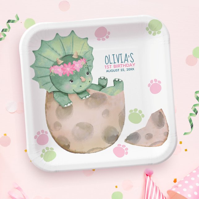 Assiettes En Carton Triceratops Dinosaur Fille fête d'anniversaire (Créateur téléchargé)