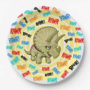 Assiettes En Carton Tricératops dit "Rawr !"
