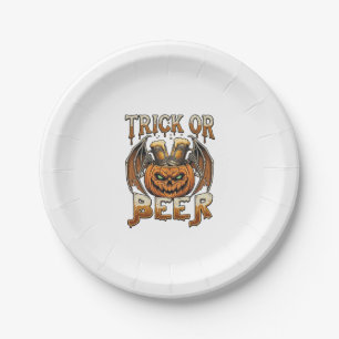 Assiettes En Carton Trick Or Beer Mug Halloween Citrouille Squelette A