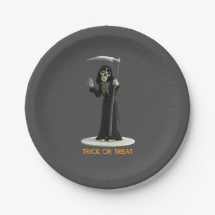 Assiettes En Carton Trick or Treat. Grim Reaper de dessin animé