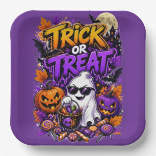 Assiettes En Carton Trick Or Treat Halloween 9" Carré