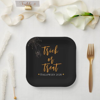 Assiettes En Carton Trick or Treat Toile d'araignée Nom personnalisé -