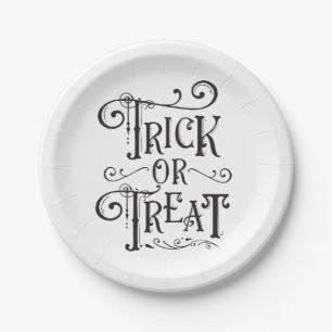 Assiettes En Carton Trick or Treat Typographie Vintage Halloween