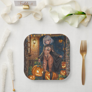 Assiettes En Carton Trick or Treater, courageuse fille en costume d'Ha