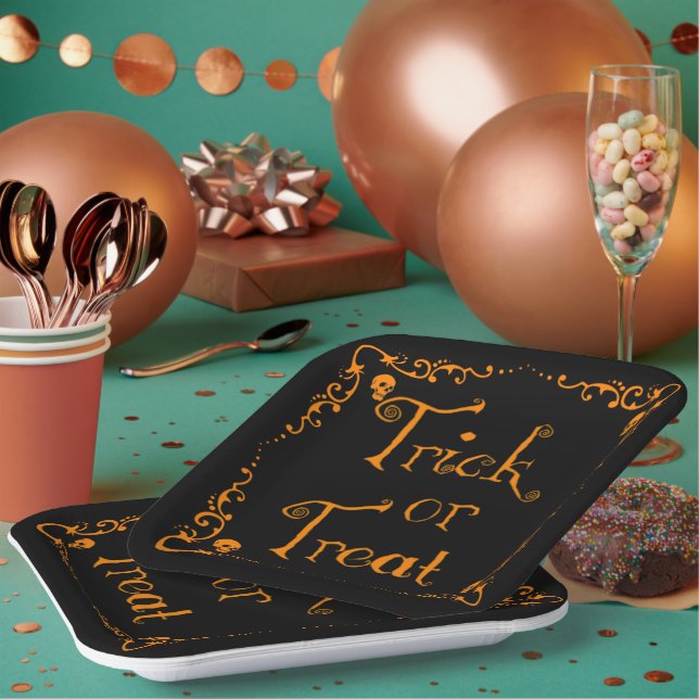 Assiettes En Carton Trick ou traitement orange citrouille (Multi)