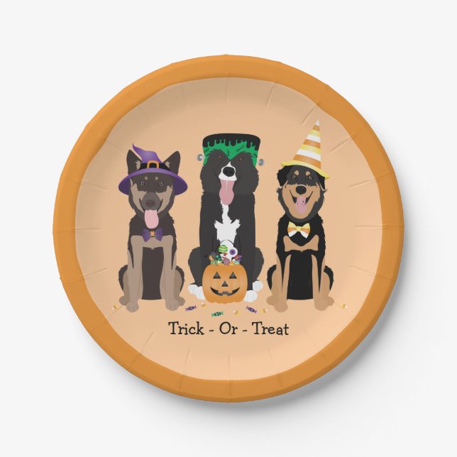 Assiettes En Carton Trick Ou Traiter Les Chiens En Costumes D'Hallowee (Devant)