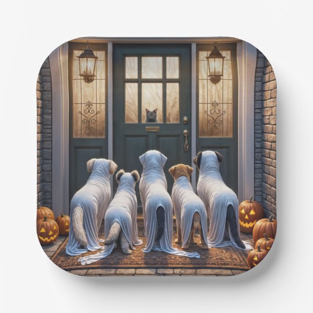 Assiettes En Carton Trick ou Treat Ghost Dogs (Recto)