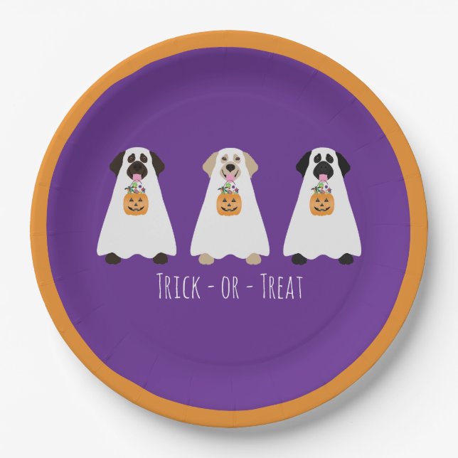 Assiettes En Carton Trick Ou Treat Labrador Retriever Ghost Dogs (Devant)