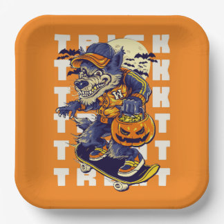 Assiettes En Carton Trick ou Treat Werewolf Plate