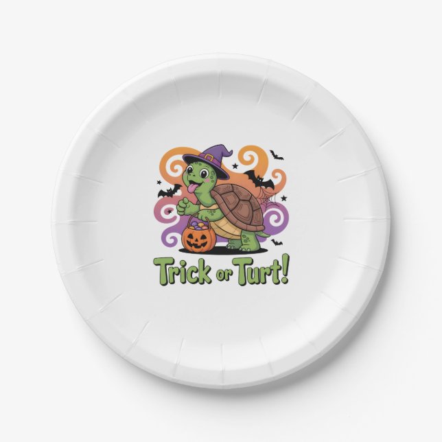 Assiettes En Carton Trick ou Turt Funny Turtle Halloween (Devant)